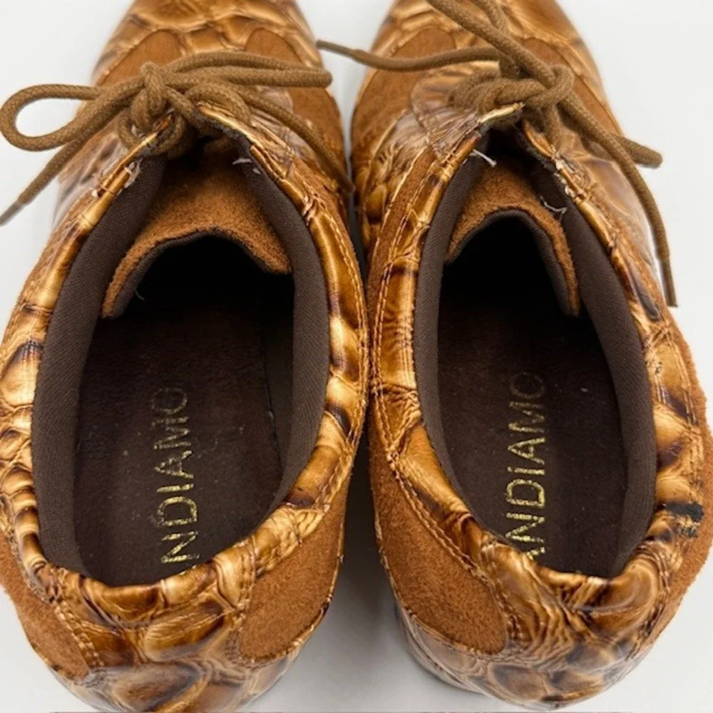 Andiamo Womens Brown Crocodile Embossed Lace Up Wedge Oxford‎ Shoes Size 8.5M